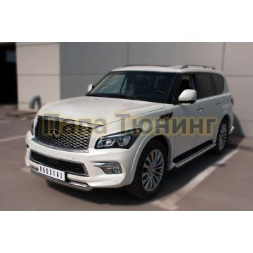Защита переднего бампера центральная d76 РусСталь для Infiniti QX80 2014-2018