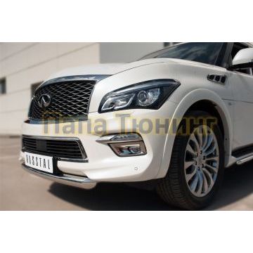 Защита переднего бампера центральная d76 РусСталь для Infiniti QX80 2014-2018
