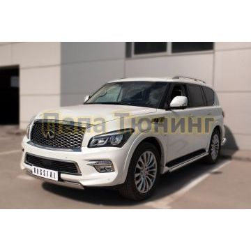 Защита передняя овальная 75х42 мм дуга РусСталь для Infiniti QX80 2014-2018