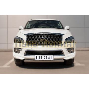 Защита передняя овальная 75х42 мм дуга РусСталь для Infiniti QX80 2014-2018