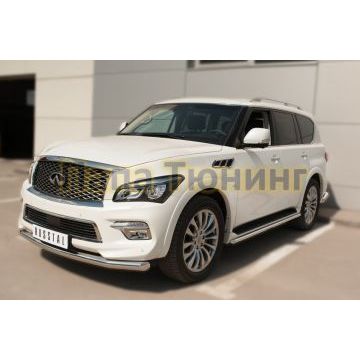 Защита переднего бампера d76 РусСталь для Infiniti QX80 2014-2018