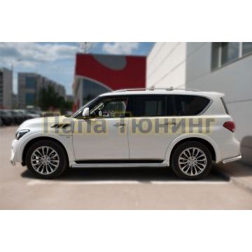 Защита штатных порогов d42 РусСталь для Infiniti QX80 2014-2018