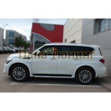 Защита штатных порогов d42 укороченная РусСталь для Infiniti QX80 2014-2018