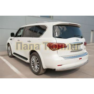 Защита заднего бампера овальная 75х42 мм РусСталь для Infiniti QX80 2014-2018
