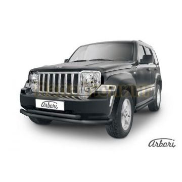 Защита передняя чёрная сталь двойная 76-57 мм Slitkoff для Jeep Cherokee KK 2007-2013