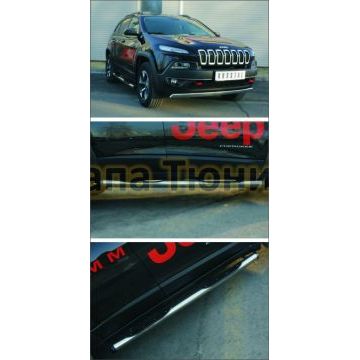 Пороги труба с накладками d76 вариант 2 РусСталь для Jeep Cherokee Trailhawk 2014-