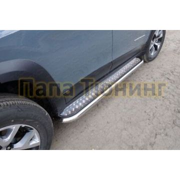 Пороги с площадкой алюминиевый лист 60 мм ТСС для Jeep Cherokee Trailhawk 2014-
