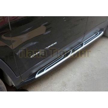 Пороги алюминиевые серебристые с логотипом OEM Tuning для Jeep Cherokee 2014-2018