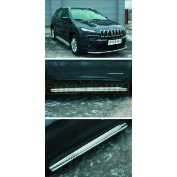 Пороги с площадкой алюминиевый лист d42 вариант 2 РусСталь для Jeep Cherokee 2014-2018