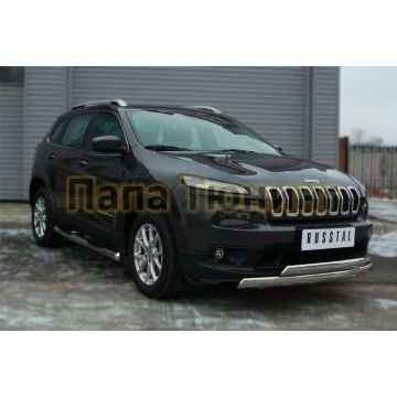 Пороги труба с накладками d76 вариант 3 РусСталь для Jeep Cherokee 2014-2018