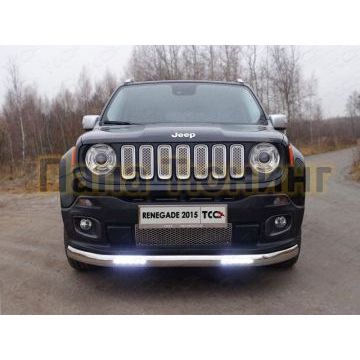 Защита передняя овальная с ДХО 75х42 мм ТСС для Jeep Renegade 2015- Защита передняя овальная с ДХО 75х42 мм ТСС для Jeep Renegade 2015-