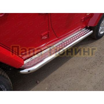 Пороги с площадкой алюминиевый лист 76 мм ТСС для Jeep Wrangler 5D 2010-2018