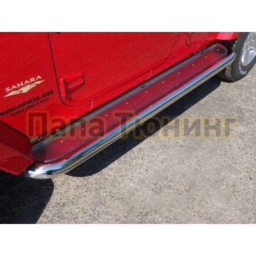 Пороги с площадкой нержавеющий лист 76 мм ТСС для Jeep Wrangler 5D 2010-2018