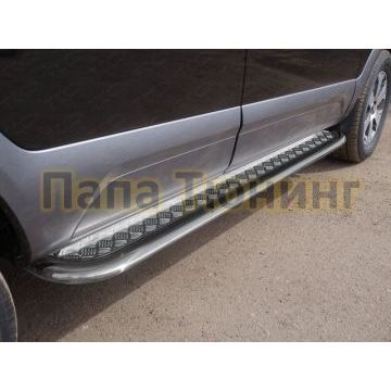 Пороги овальные гнутые с площадкой алюминиевый лист 75х42 мм ТСС для Kia Mohave 2016-2020 Пороги овальные гнутые с площадкой алюминиевый лист 75х42 мм ТСС для Kia Mohave 2016-2020