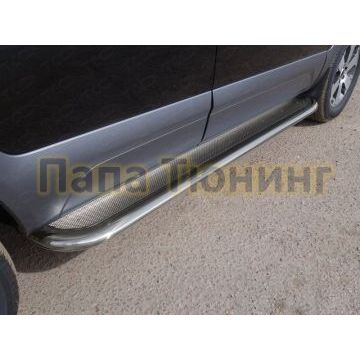 Пороги овальные гнутые с площадкой нержавеющий лист 75х42 мм ТСС для Kia Mohave 2016-2020 Пороги овальные гнутые с площадкой нержавеющий лист 75х42 мм ТСС для Kia Mohave 2016-2020