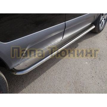 Пороги с площадкой нержавеющий лист 42 мм ТСС для Kia Mohave 2016-2020 Пороги с площадкой нержавеющий лист 42 мм ТСС для Kia Mohave 2016-2020