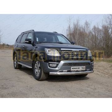 Защита передняя овальная 75х42 мм ТСС для Kia Mohave 2016-2020 Защита передняя овальная 75х42 мм ТСС для Kia Mohave 2016-2020