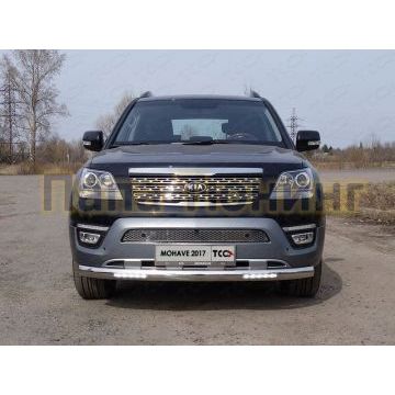 Защита передняя овальная с ДХО 75х42 мм ТСС для Kia Mohave 2016-2020 Защита передняя овальная с ДХО 75х42 мм ТСС для Kia Mohave 2016-2020