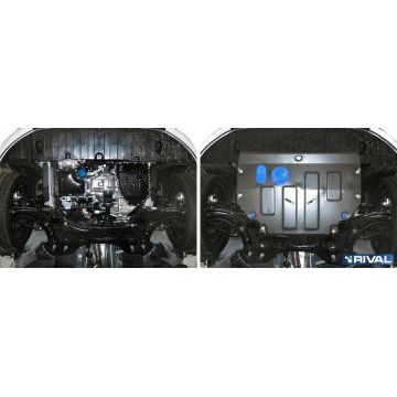 Защита картера + КПП алюминий 4 мм RIVAL для Kia Picanto, V - 1.2 Gtline; 1.0 2017-