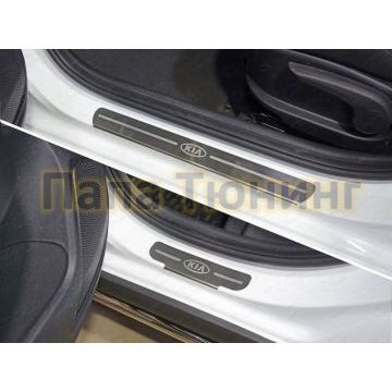 Накладки на пороги шлифованный лист лого Kia 4 штуки ТСС для Kia Rio X-line 2017- Накладки на пороги шлифованный лист лого Kia 4 штуки ТСС для Kia Rio X-line 2017-