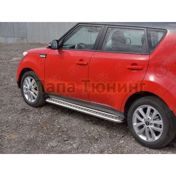 Пороги с площадкой алюминиевый лист d42 вариант 2 РусСталь для Kia Soul 2016-2019