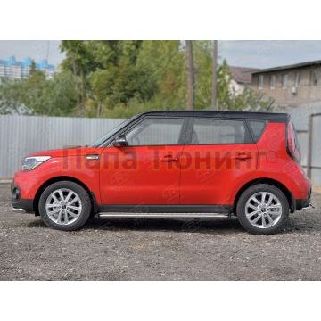 Пороги с площадкой алюминиевый лист d42 вариант 2 РусСталь для Kia Soul 2016-2019
