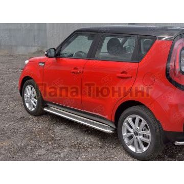 Пороги с площадкой нержавеющий лист 42 мм РусСталь для Kia Soul 2016-2019