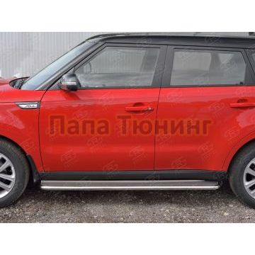 Пороги с площадкой нержавеющий лист 42 мм РусСталь для Kia Soul 2016-2019