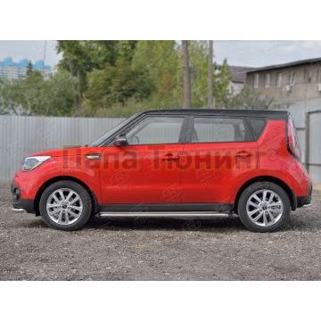 Пороги с площадкой нержавеющий лист 42 мм РусСталь для Kia Soul 2016-2019