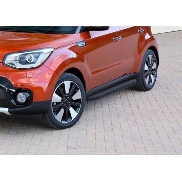 Пороги алюминиевые Rival Black-Premium для Kia Soul 2016-2019