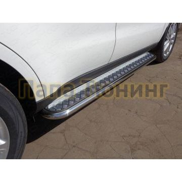 Пороги с площадкой алюминиевый лист 42 мм ТСС для Kia Soul 2016-2019 Пороги с площадкой алюминиевый лист 42 мм ТСС для Kia Soul 2016-2019