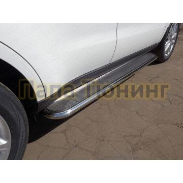 Пороги с площадкой нержавеющий лист 42 мм ТСС для Kia Soul 2016-2019 Пороги с площадкой нержавеющий лист 42 мм ТСС для Kia Soul 2016-2019