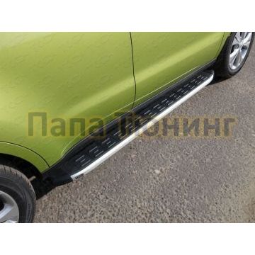 Пороги алюминиевые ТСС с накладкой для Kia Soul 2014-2016