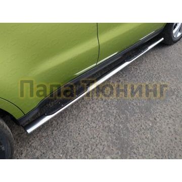 Пороги труба овальная с накладками 75х42 мм ТСС для Kia Soul 2014-2016