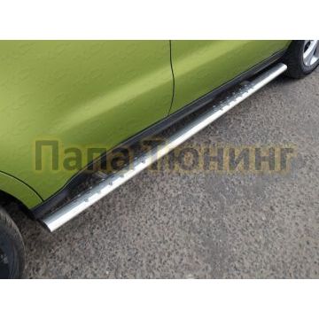 Пороги труба овальная с проступью 75х42 мм ТСС для Kia Soul 2014-2016