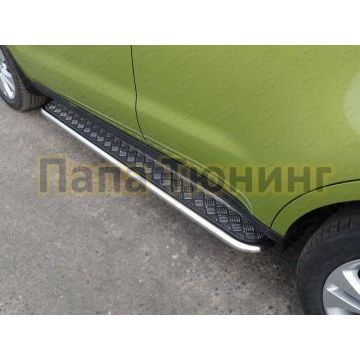 Пороги с площадкой алюминиевый лист 42 мм ТСС для Kia Soul 2014-2016