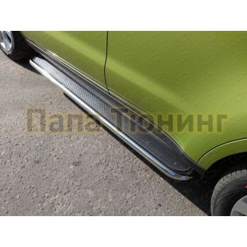 Пороги с площадкой нержавеющий лист 42 мм ТСС для Kia Soul 2014-2016