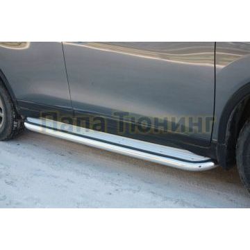 Пороги с площадкой алюминиевый лист 60 мм ALFeco для Mitsubishi L200 2015-2019