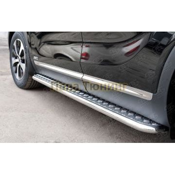 Пороги с площадкой алюминиевый лист d42 вариант 1 РусСталь для Kia Sorento Prime 2015-