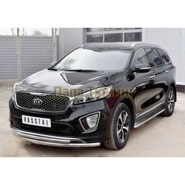 Пороги с площадкой нержавеющий лист 42 мм РусСталь для Kia Sorento Prime 2015-