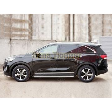 Пороги с площадкой нержавеющий лист 42 мм РусСталь для Kia Sorento Prime 2015-