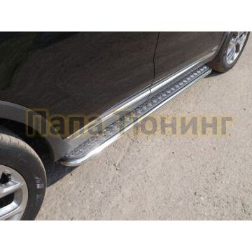 Пороги с площадкой алюминиевый лист 42 мм ТСС для Kia Sorento Prime 2018-