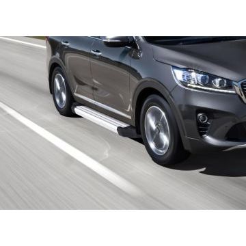 Пороги алюминиевые Rival Silver New для Kia Sorento Prime 2018-
