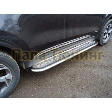Пороги с площадкой алюминиевый лист 75х42 мм для Kia Sportage 2018-2021