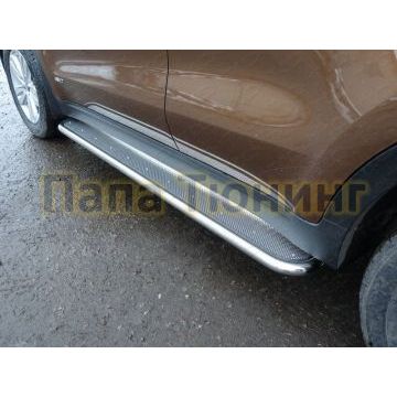 Пороги с площадкой нержавеющий лист 42 мм для Kia Sportage 2018-2021