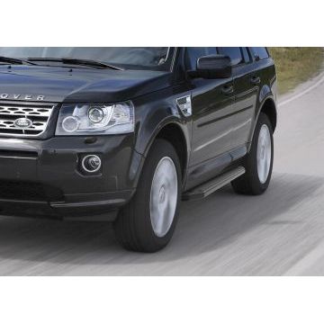 Пороги алюминиевые Rival Black-Premium для Land Rover Freelander 2 2006-2014