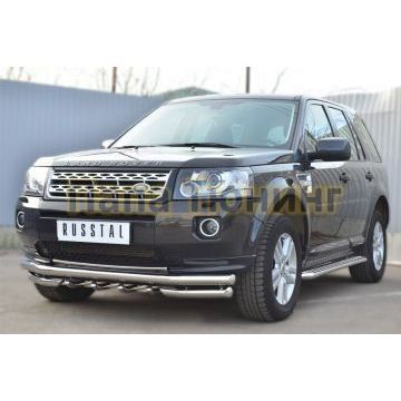 Пороги с площадкой алюминиевый лист d42 РусСталь для Land Rover Freelander 2 2012-2014