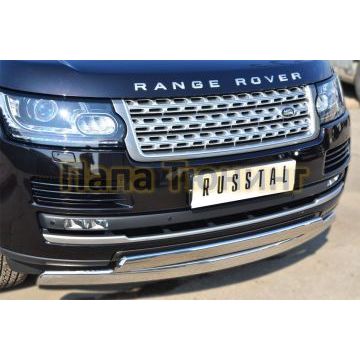 Защита передняя овальная двойная 75х42 мм РусСталь для Land Rover Range Rover 2012-