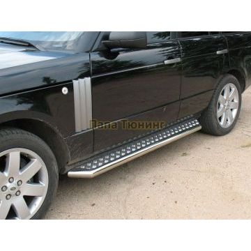 Пороги с площадкой алюминиевый лист 76 мм РусСталь для Land Rover Range Rover 2005-2012