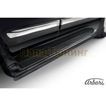 Защита штатных порогов чёрная сталь труба 42 мм Slitkoff для Lexus LX-570 2012-